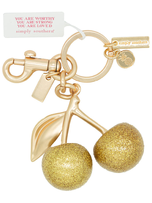 Bag Charm Cherry - Gold Glitter