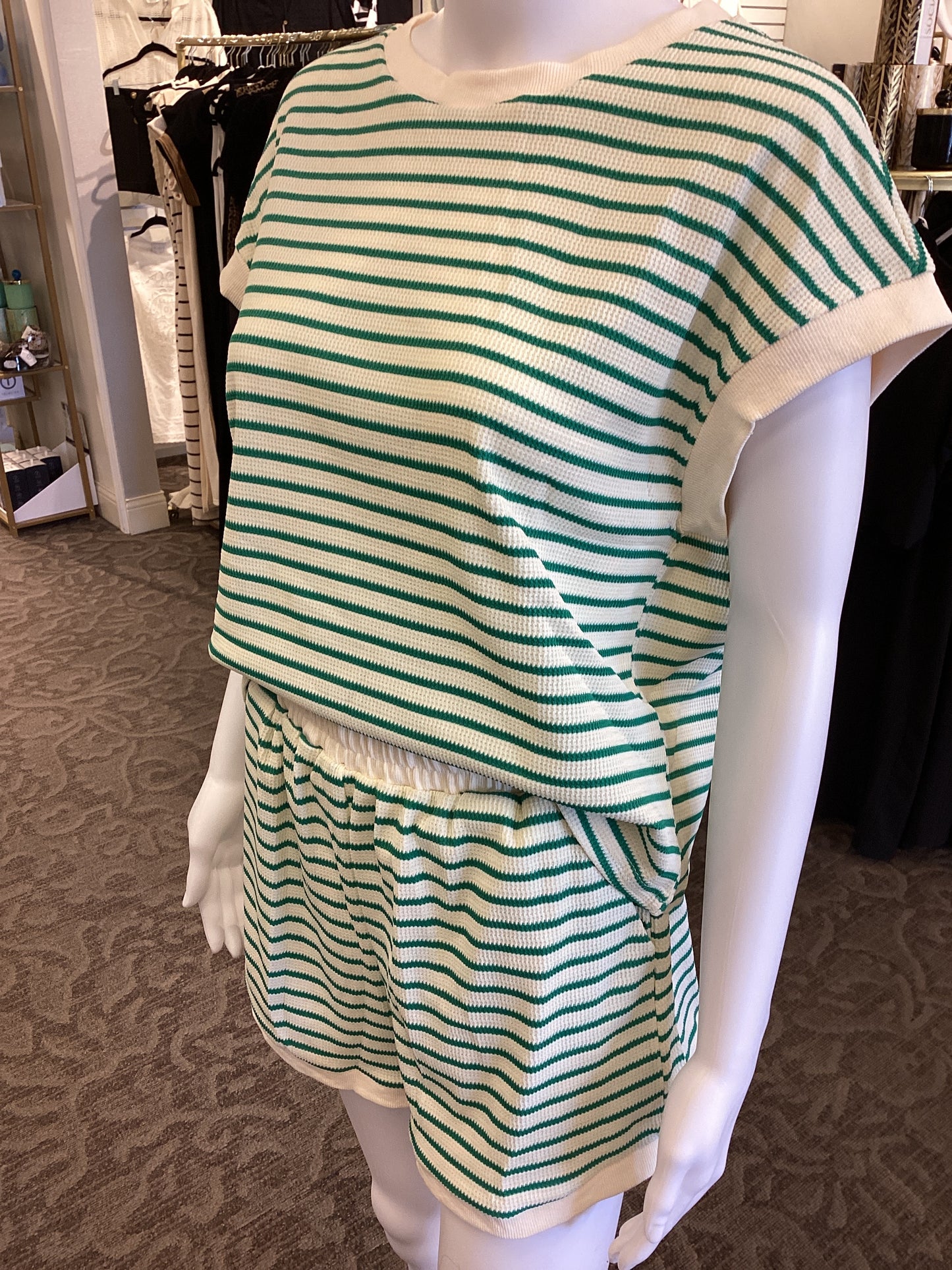 Cream with Green Stripe Short Set