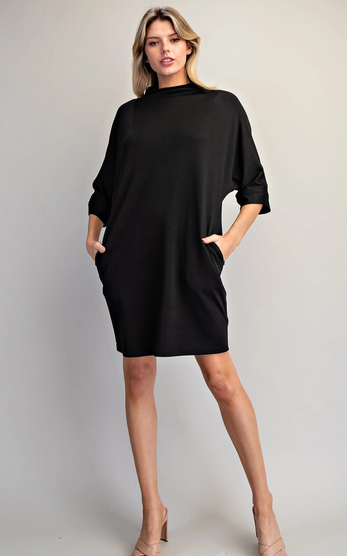 Solid Mock Neck Mini Dress