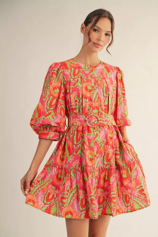 Multi Color Belted Dress
