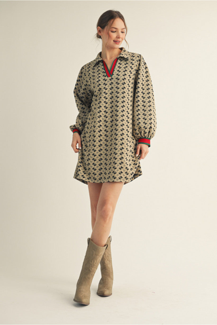 Taupe Geometric Print Dress