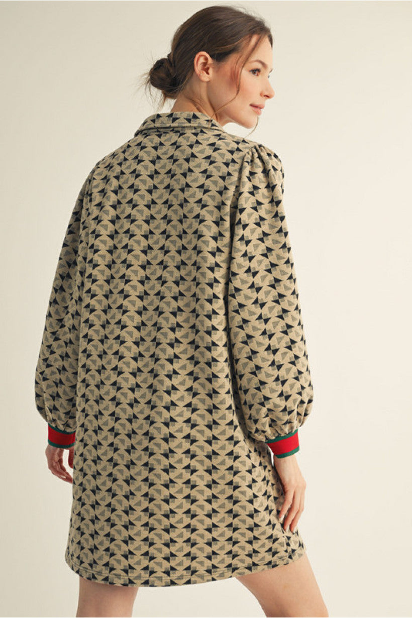 Taupe Geometric Print Dress