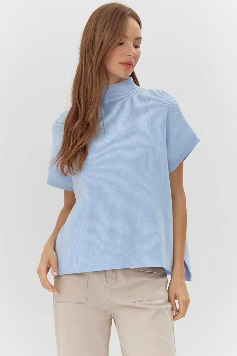 Mock Neck Sweater Top - Sky Blue