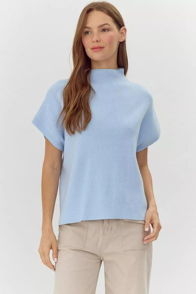 Mock Neck Sweater Top - Sky Blue