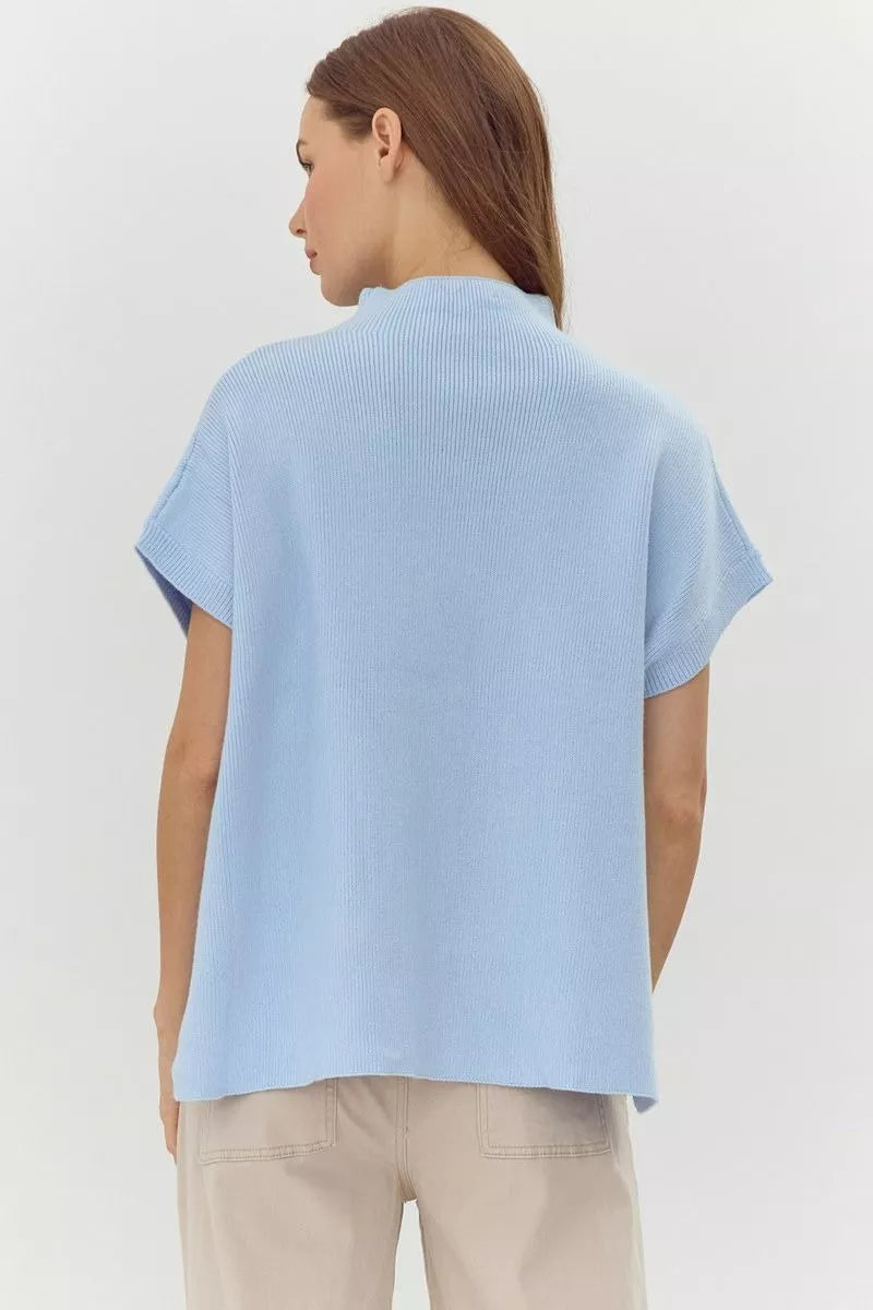 Mock Neck Sweater Top - Sky Blue