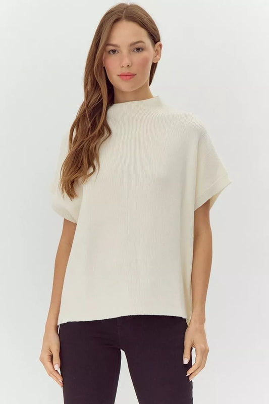 Mock Neck Sweater Top - Ivory