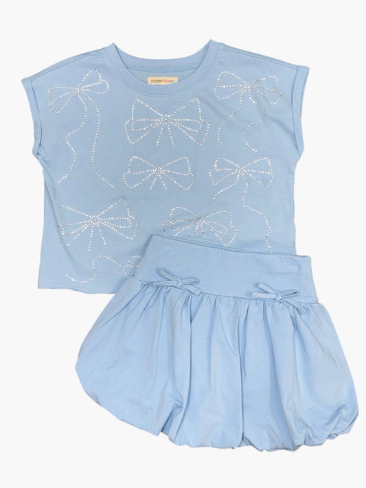 Bubble Skort W Bows Clear Sky