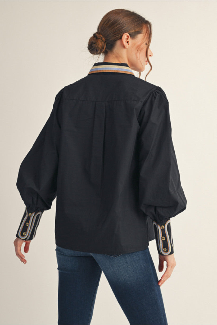 Embroider Detail Long Sleeve Button Down