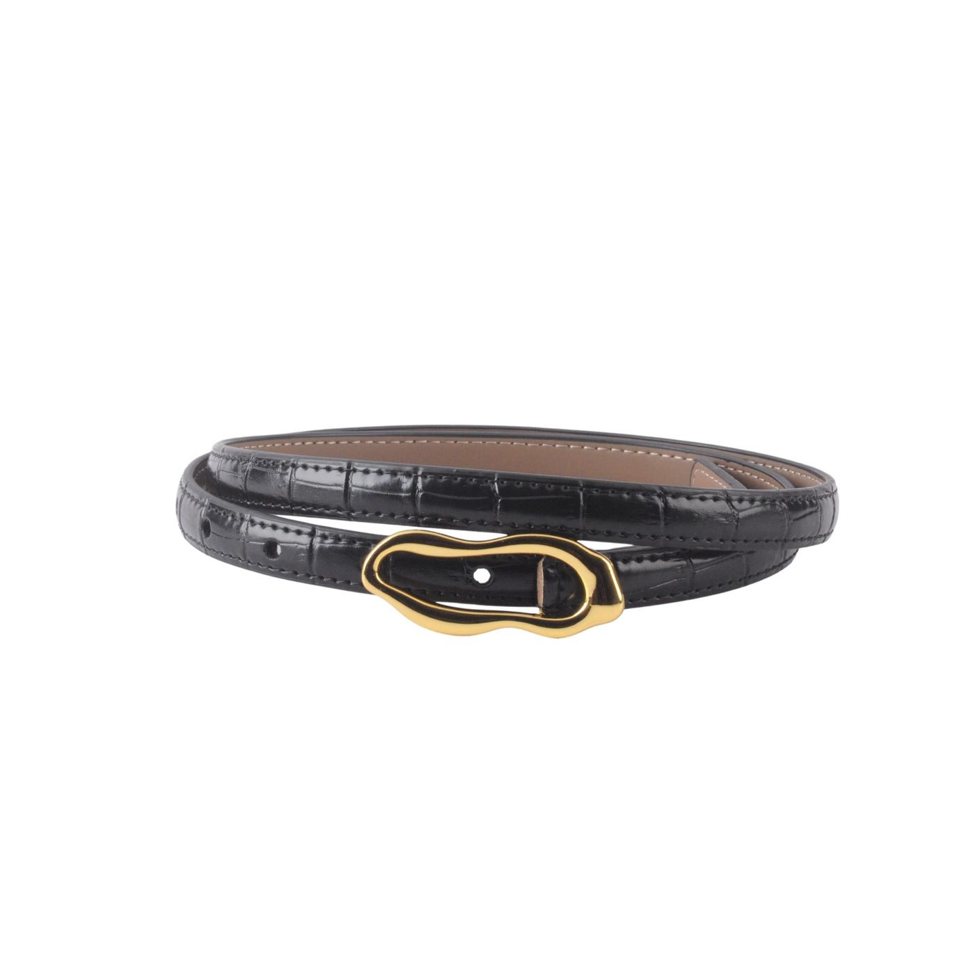 Skinny Croco-Embossed Belt With Asymmetrical Buckle