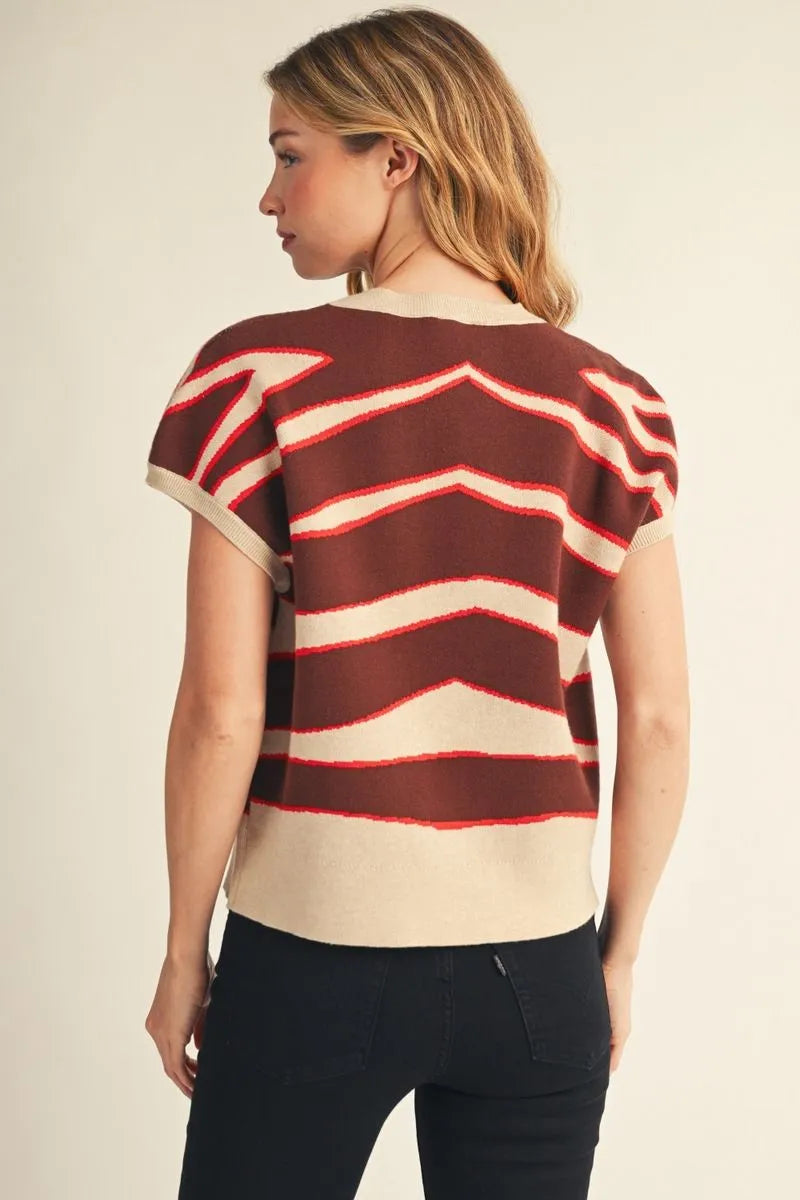 Zebra Print Drop Shoulder Top - Oatmeal Mix
