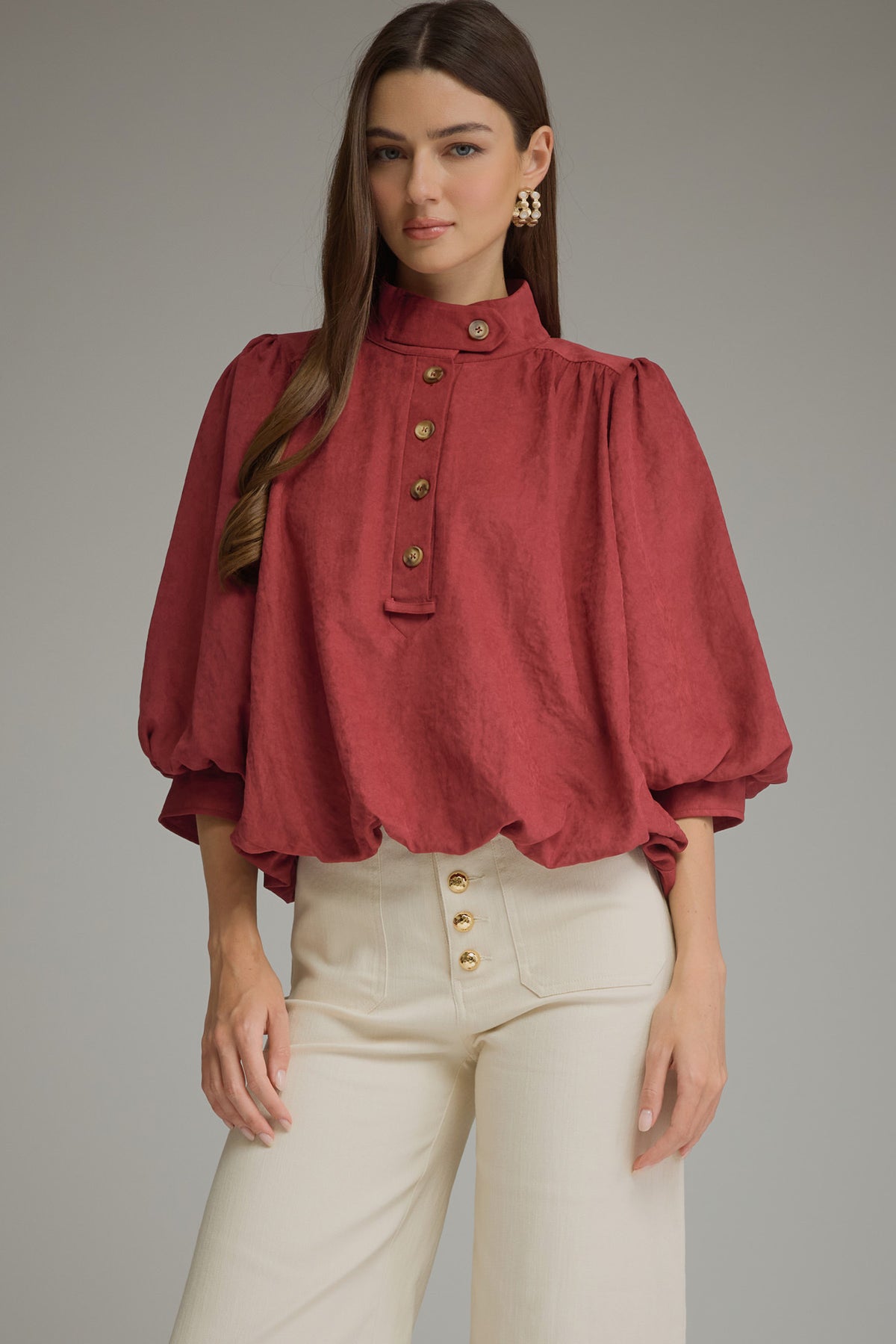 Balloon Sleeve Top - Burgundy