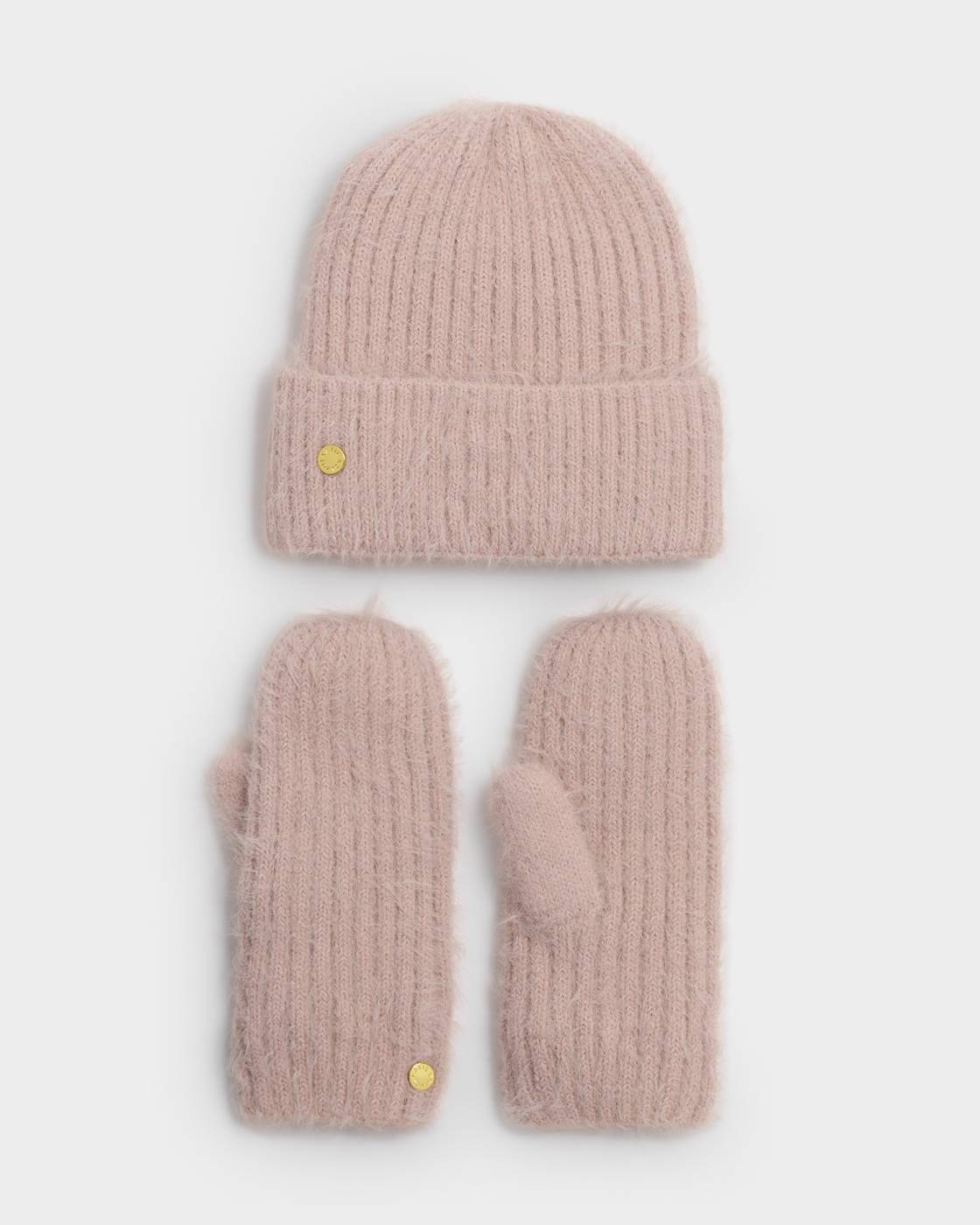 Gift Boxed Hat & Mittens Set - Blush Pink