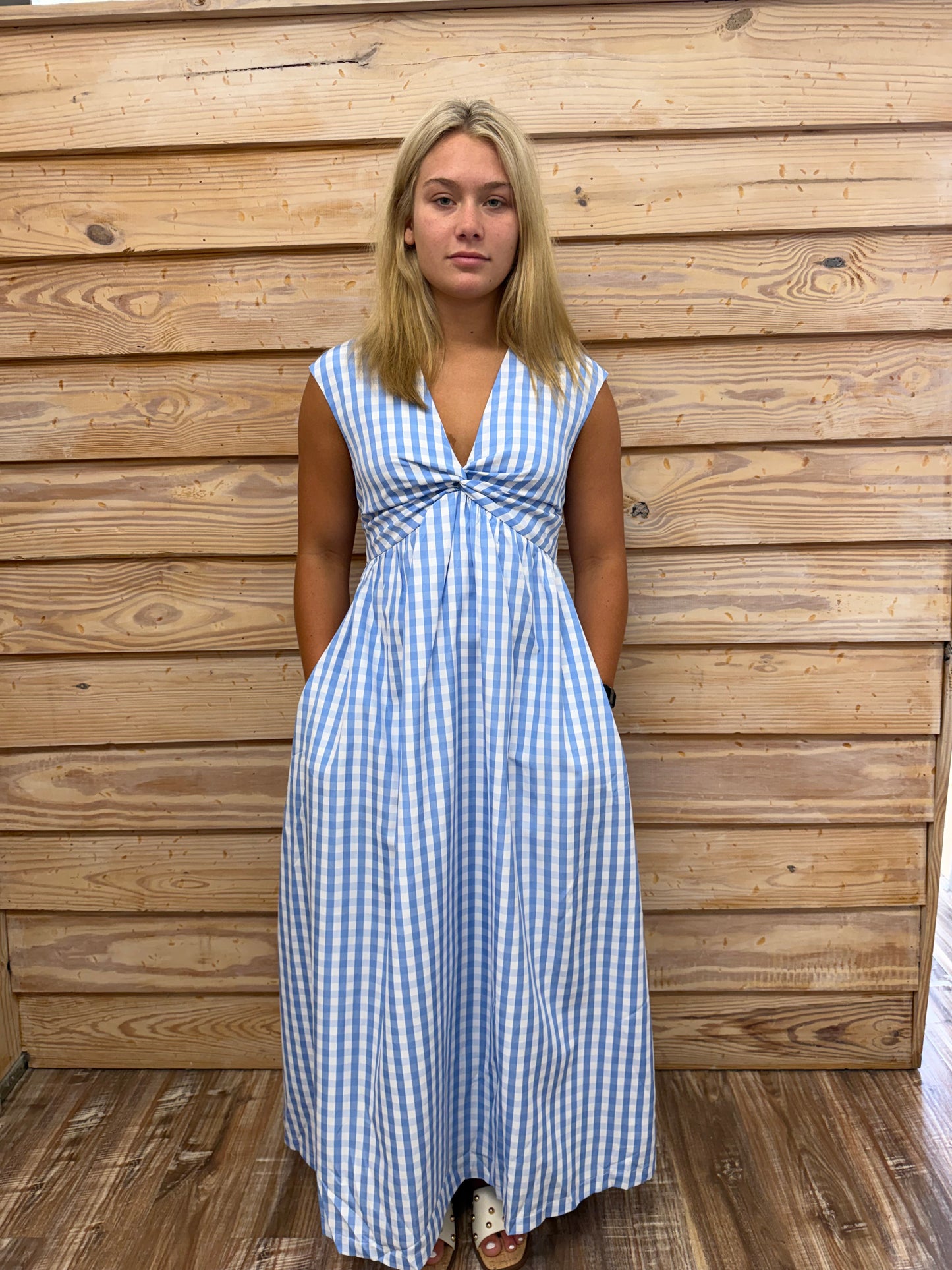 Blue Gingham Midi Dress