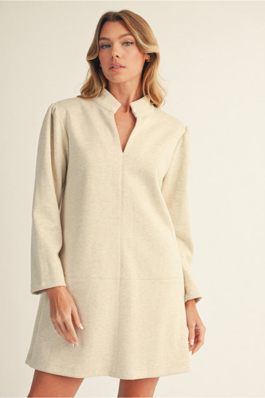 Long Sleeve Shift Dress - Oatmeal