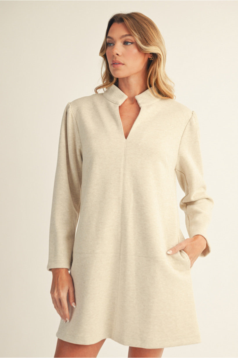 Long Sleeve Shift Dress - Oatmeal