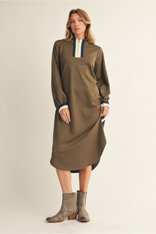Long Sleeve Olive Midi Dress