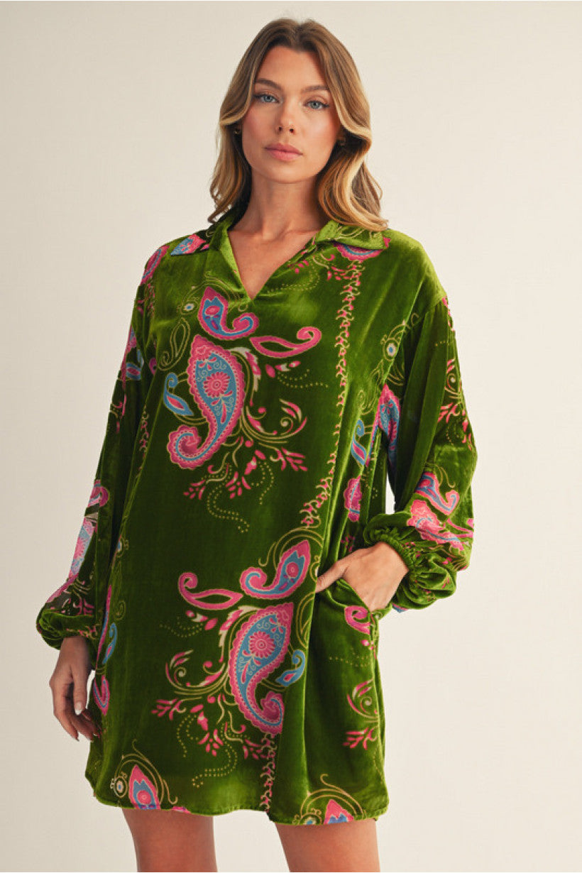 Moss Paisley Velvet Dress
