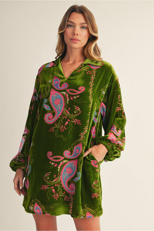 Moss Paisley Velvet Dress