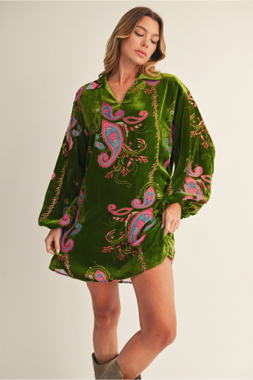 Moss Paisley Velvet Dress