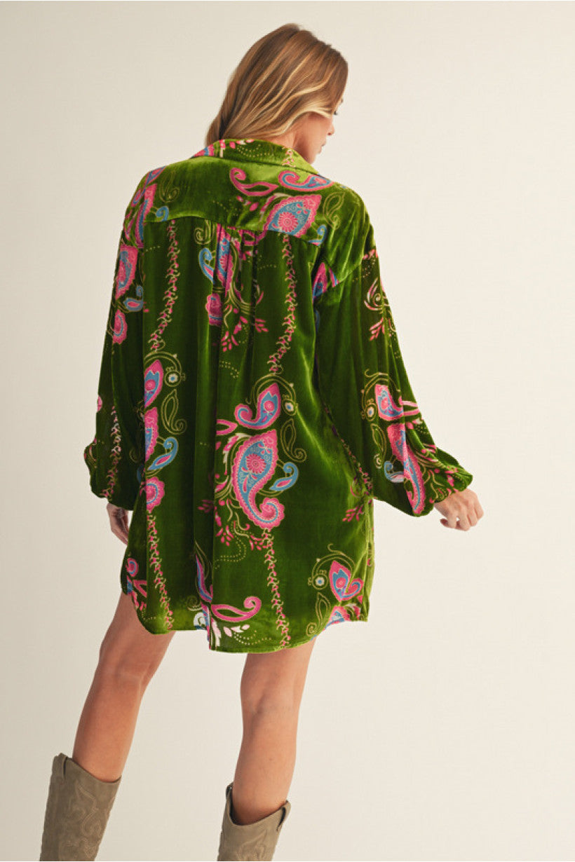 Moss Paisley Velvet Dress