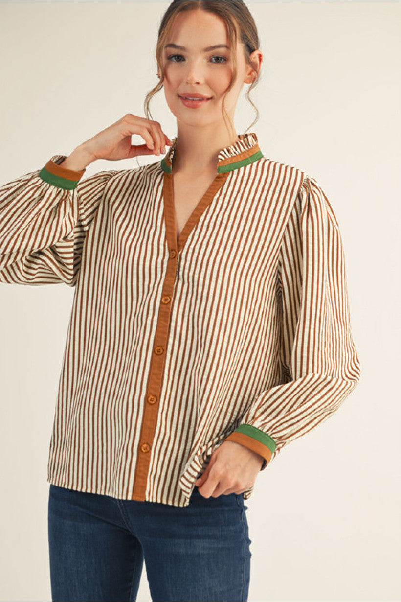Mocha Long Sleeve Striped Top
