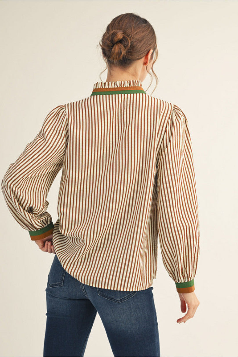 Mocha Long Sleeve Striped Top