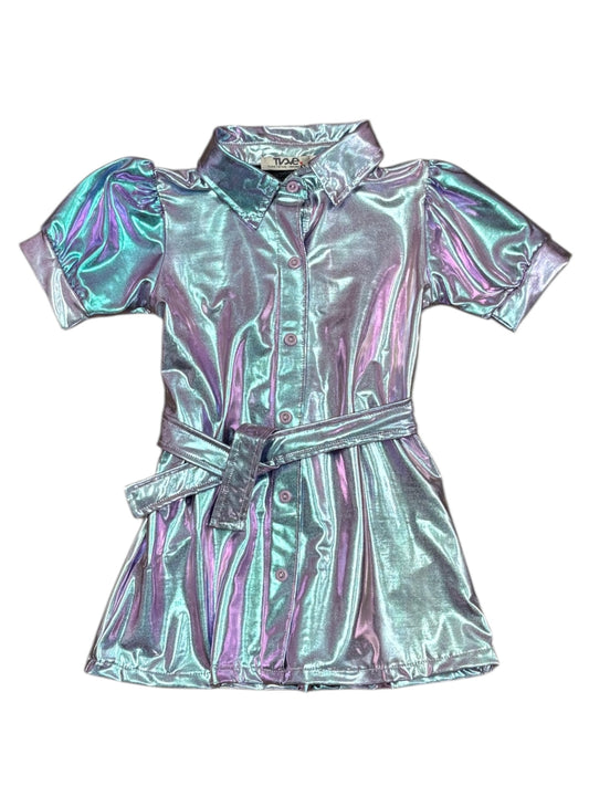 Metallic Collared Button Front Dress