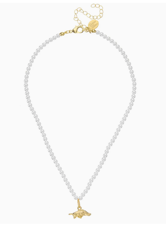 Mini Wild Boar on Pearl Necklace