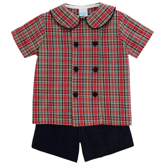 Tartan Plaid W/ Navy Cord Short Set