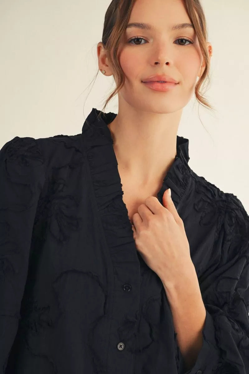 3/4 Sleeve Floral Dress - Black