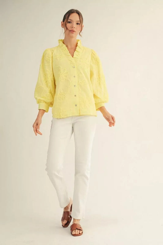 3/4 Sleeve Floral Top - Yellow