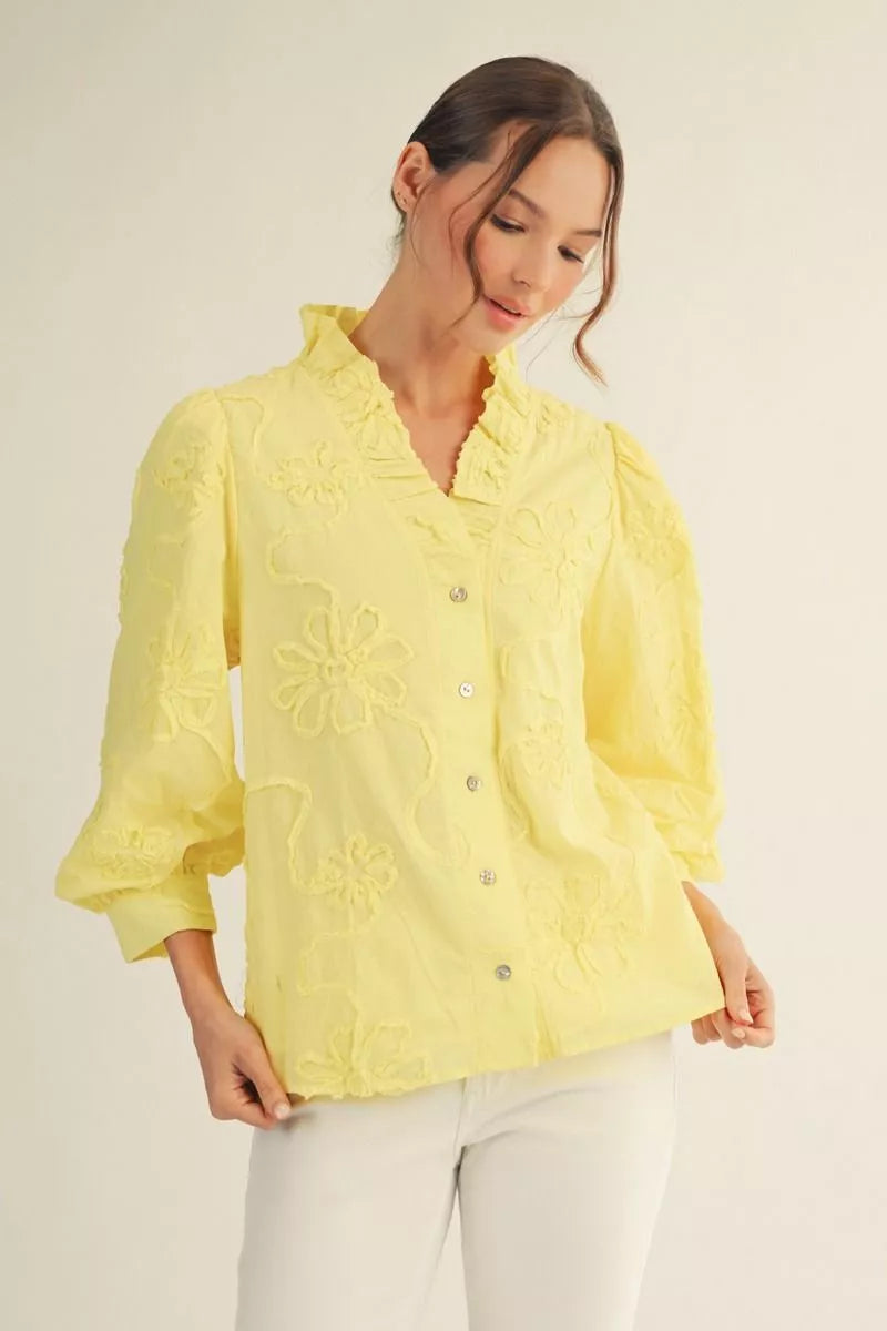 3/4 Sleeve Floral Top - Yellow