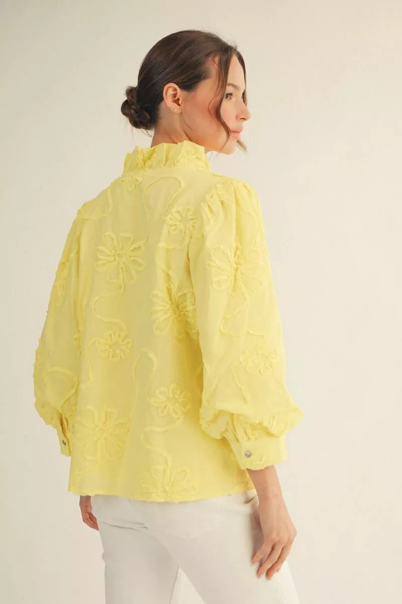 3/4 Sleeve Floral Top - Yellow
