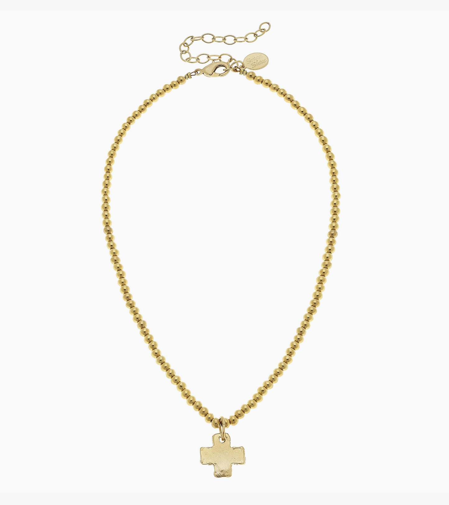 Gold Cross On Gold Beaded Necklace
