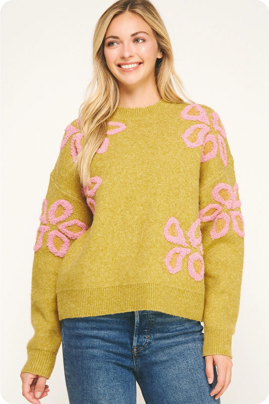Chartreuse Floral Sweater