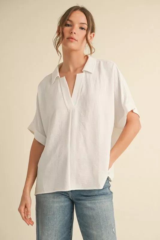 Dolman Sleeve V-Neck Top - Off White