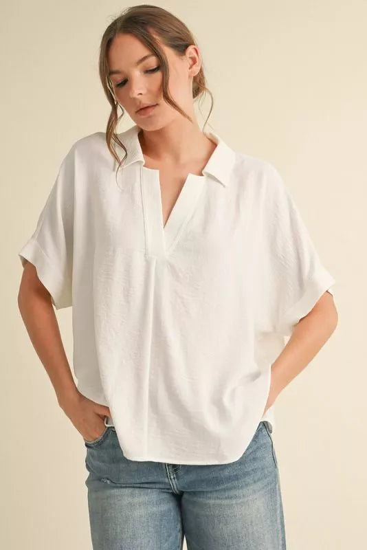 Dolman Sleeve V-Neck Top - Off White