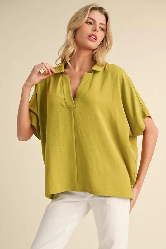 Dolman Sleeve V-Neck Top - Avacado