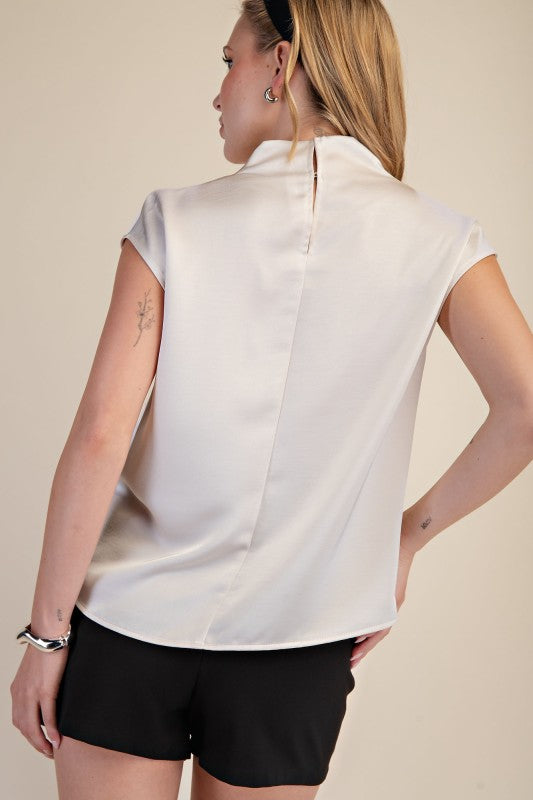 Cowl Neck Sleeveless Top - Cream