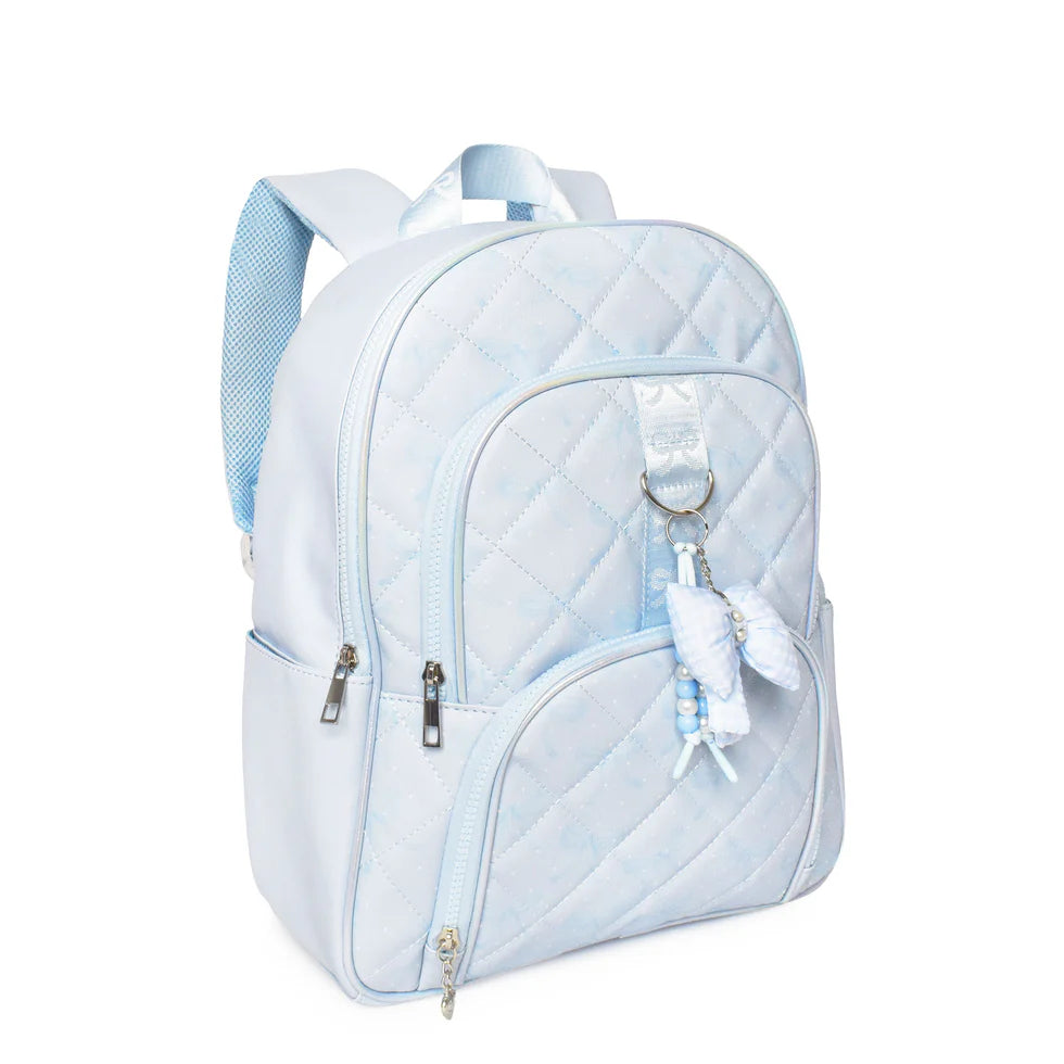 Bow Print Quilted Large Backpack with Charm