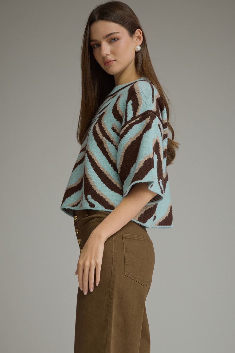 Zebra Knit Top - Light Blue