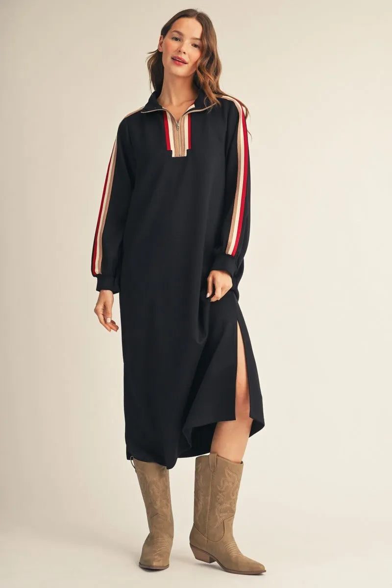Black Stripe Detail Midi Dress