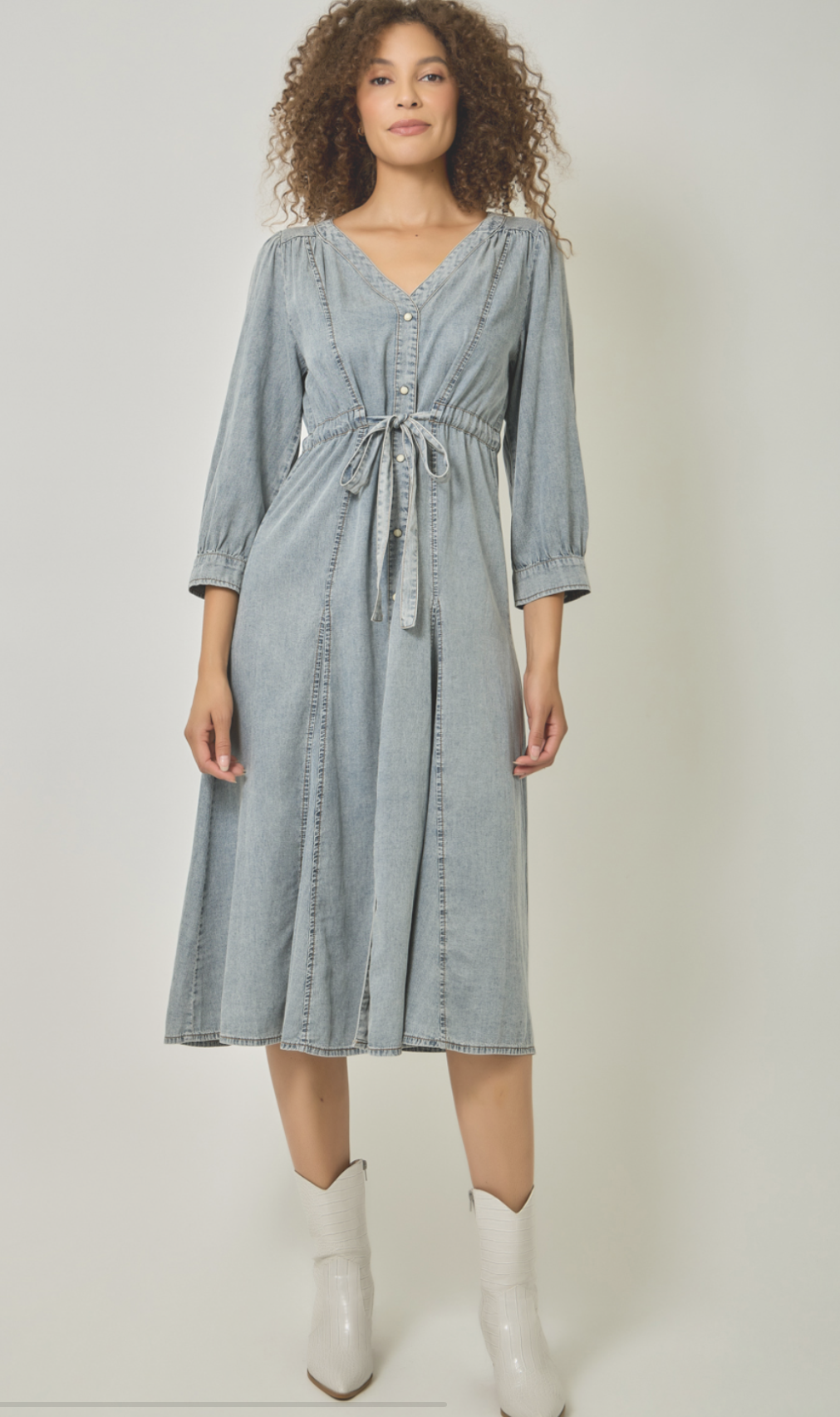 Washed Woven Drawstring Waist Dress
