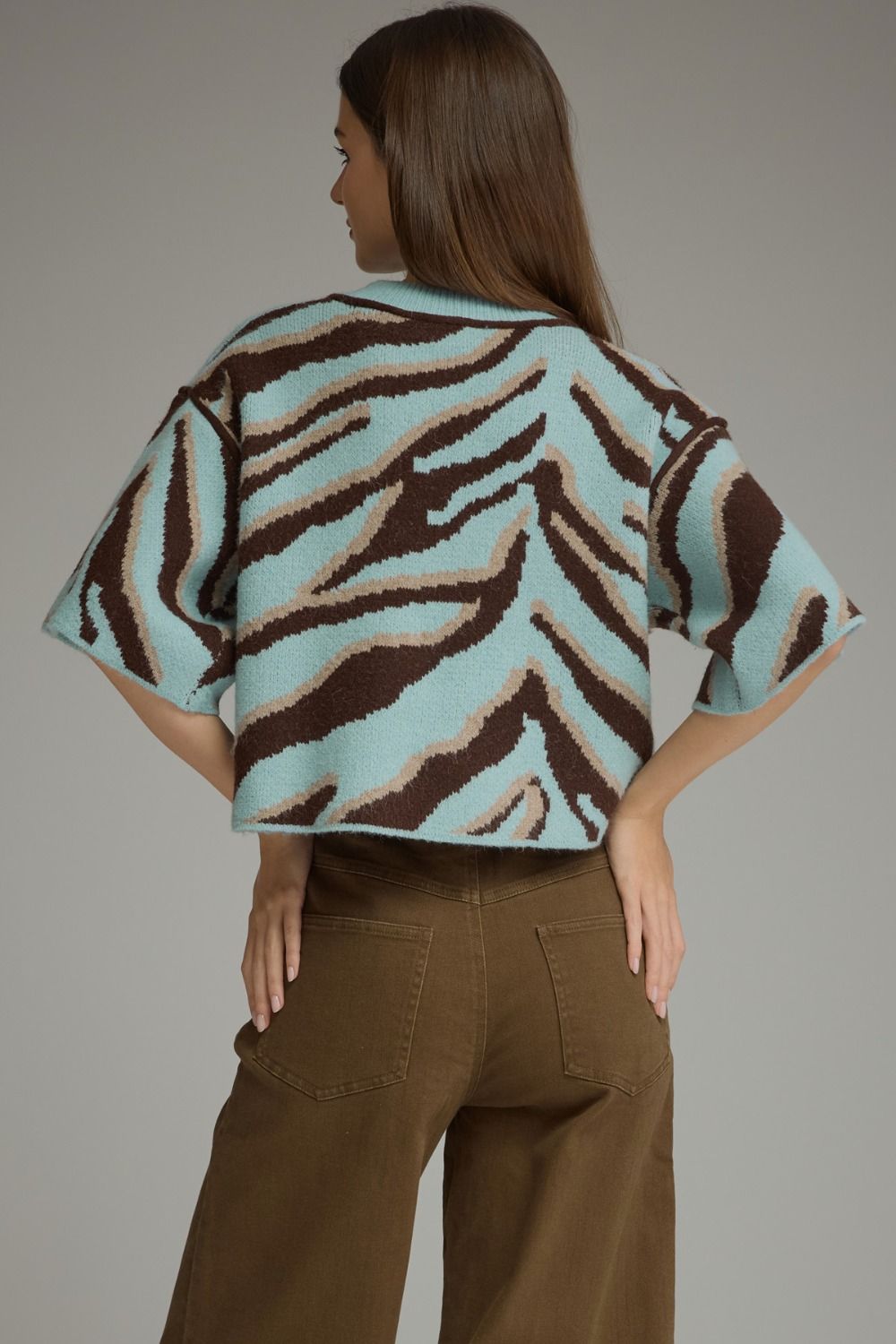 Zebra Knit Top - Light Blue