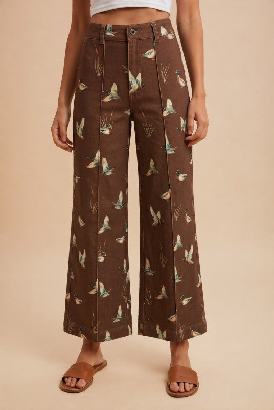 Mallard Print Wide Leg Jean - Mocha