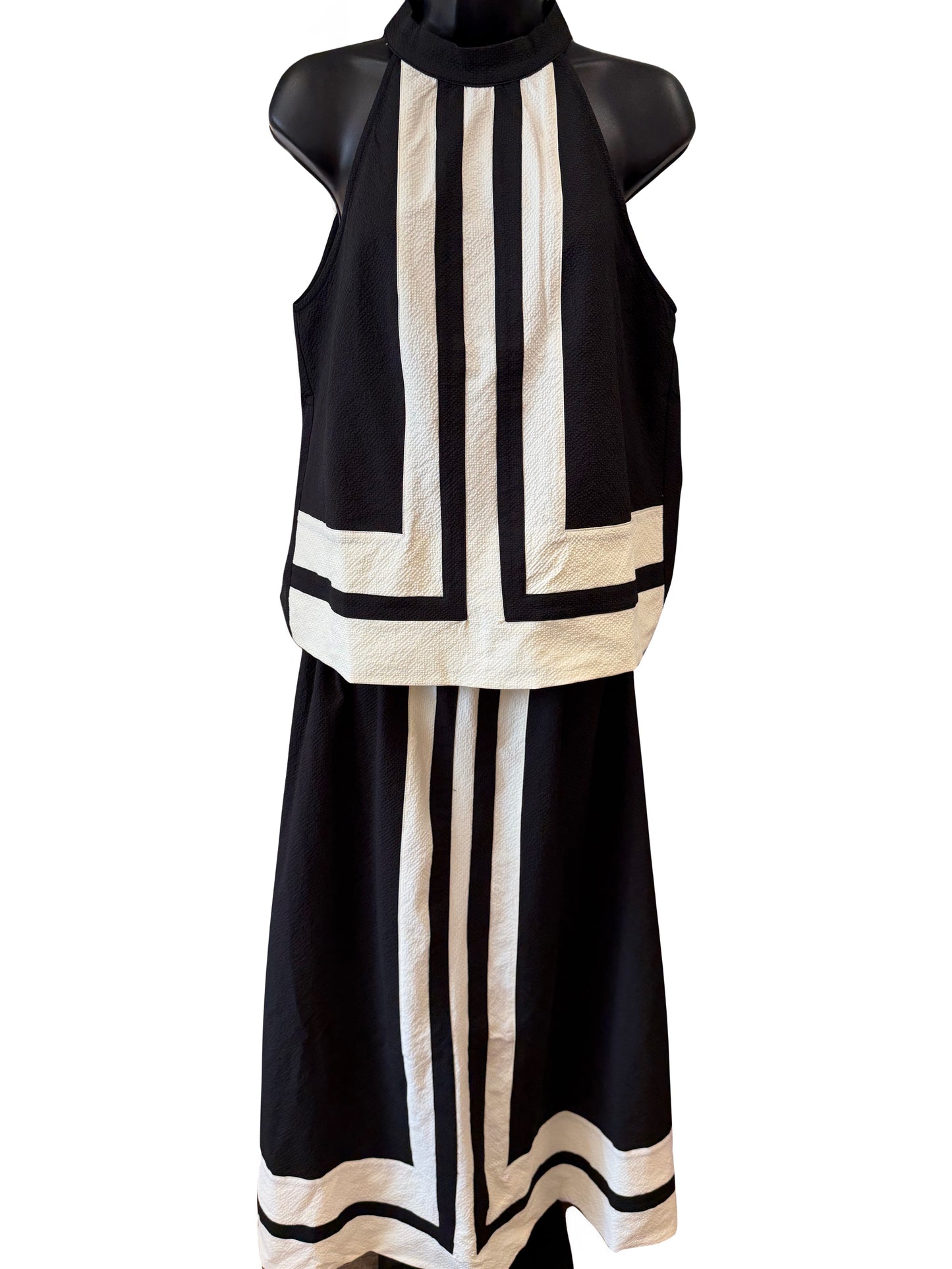 Black And White Midi Skirt Set