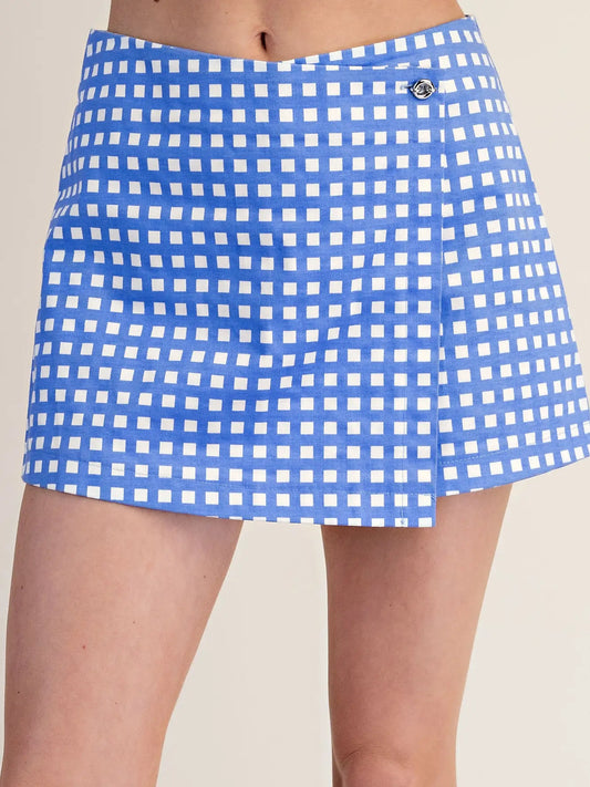 Blue Wrap Checkered Skort