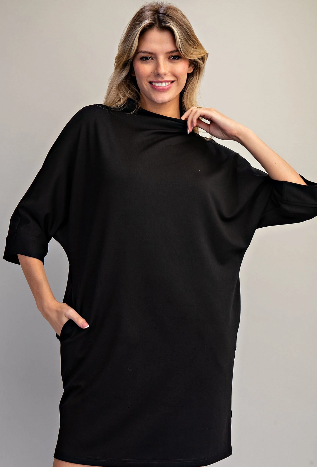 Solid Mock Neck Mini Dress