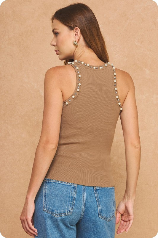 Pearl And Rhinestone Embellishment Top