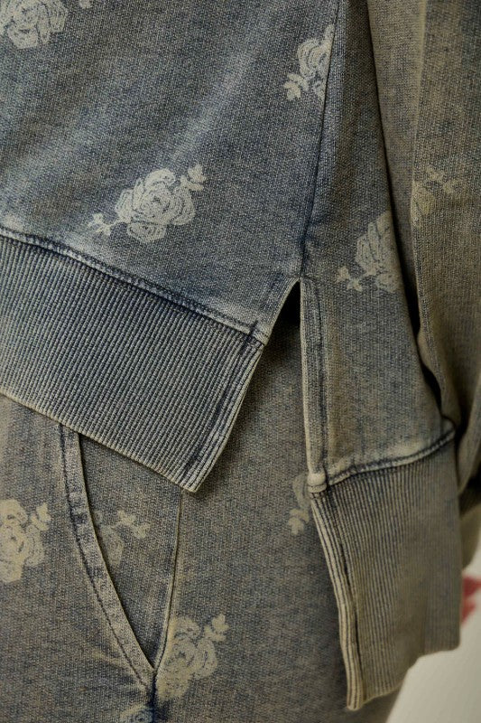 Washed Black Printed Denim Sweater